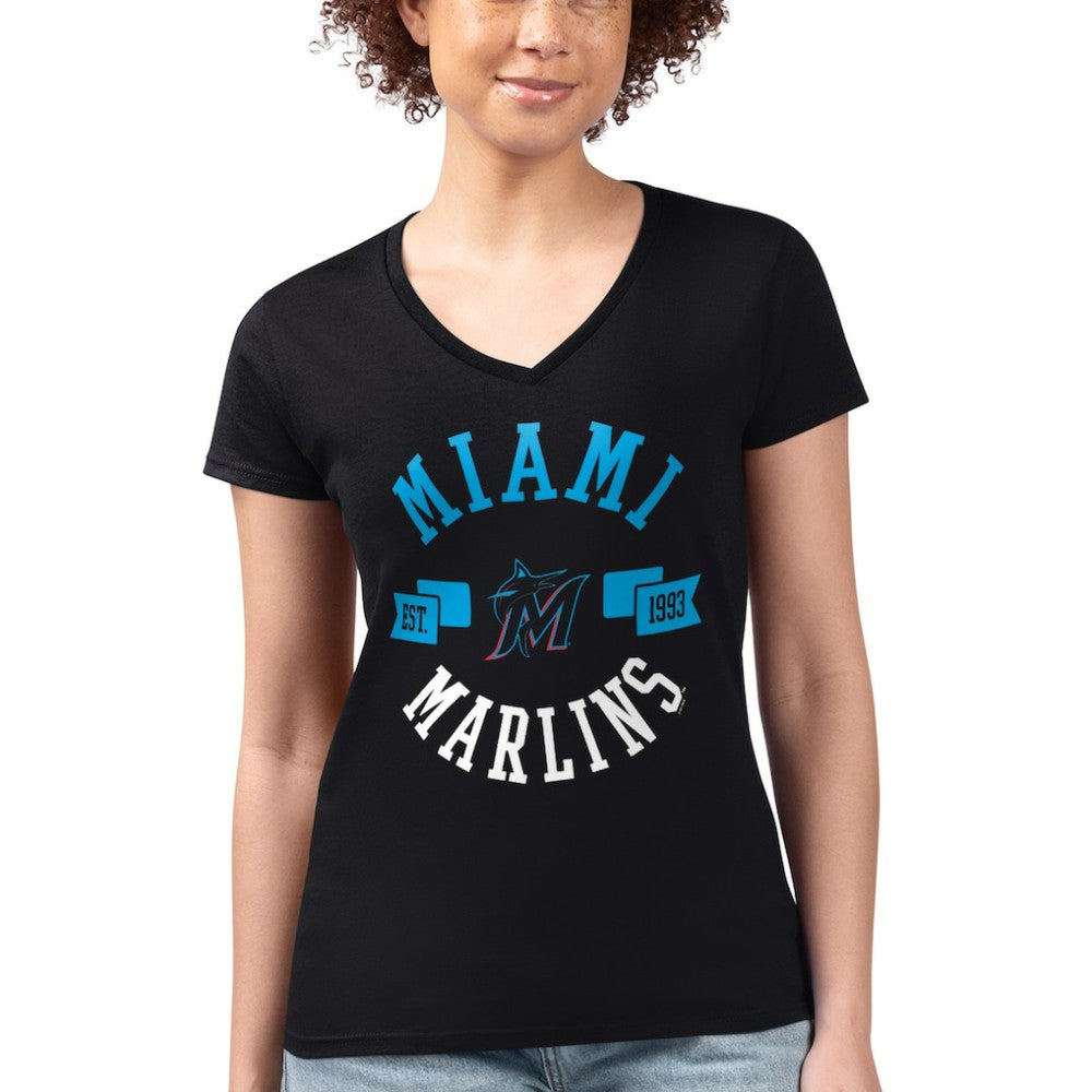 Miami Marlins G-III 4Her by Carl Banks Women's Super-Slim Fit Lightweight City Graphic V-Neck T-Shirt Sale