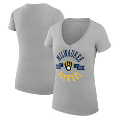 Milwaukee Brewers G-III 4Her by Carl Banks Women's Super-Slim Fit Lightweight City Graphic V-Neck T-Shirt Clearance