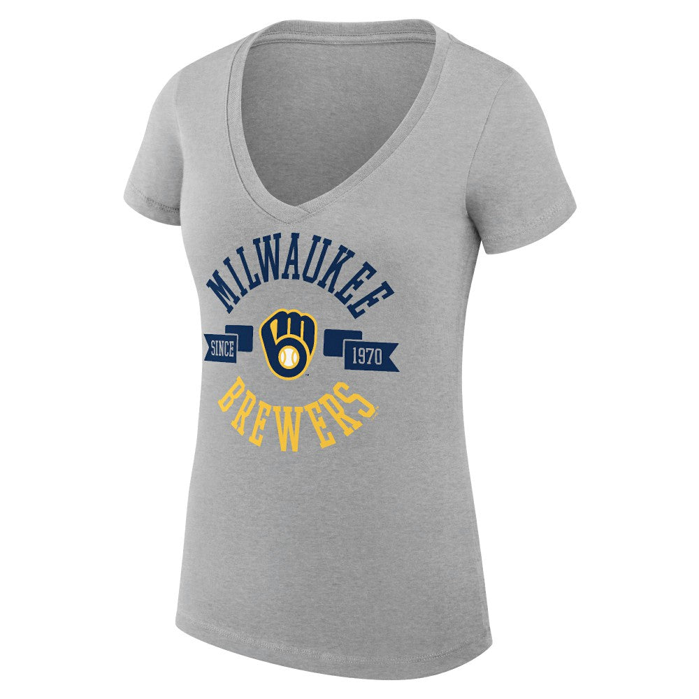 Milwaukee Brewers G-III 4Her by Carl Banks Women's Super-Slim Fit Lightweight City Graphic V-Neck T-Shirt Clearance