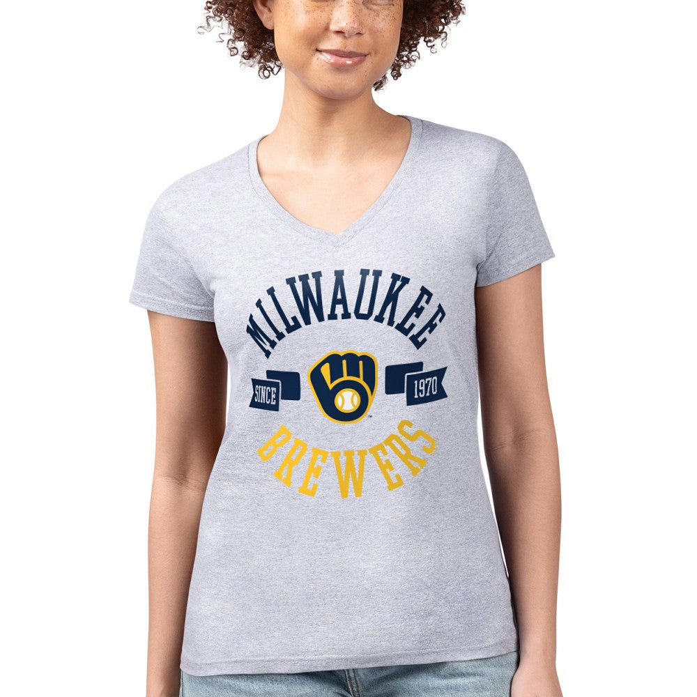 Milwaukee Brewers G-III 4Her by Carl Banks Women's Super-Slim Fit Lightweight City Graphic V-Neck T-Shirt Clearance