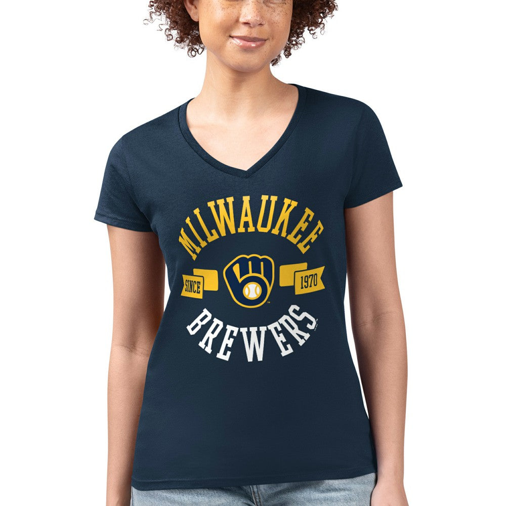 Milwaukee Brewers G-III 4Her by Carl Banks Women's Super-Slim Fit Lightweight City Graphic V-Neck T-Shirt Online