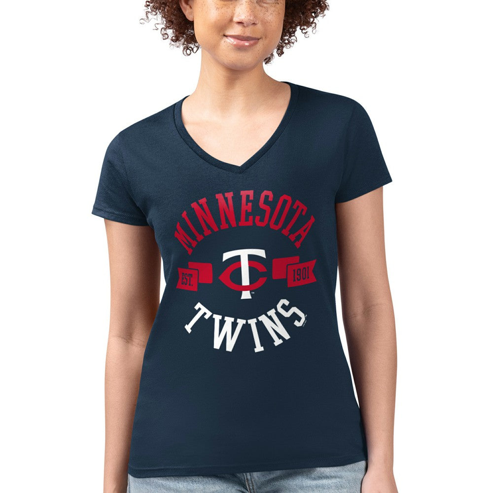 Minnesota Twins G-III 4Her by Carl Banks Women's Super-Slim Fit Lightweight City Graphic V-Neck T-Shirt Sale