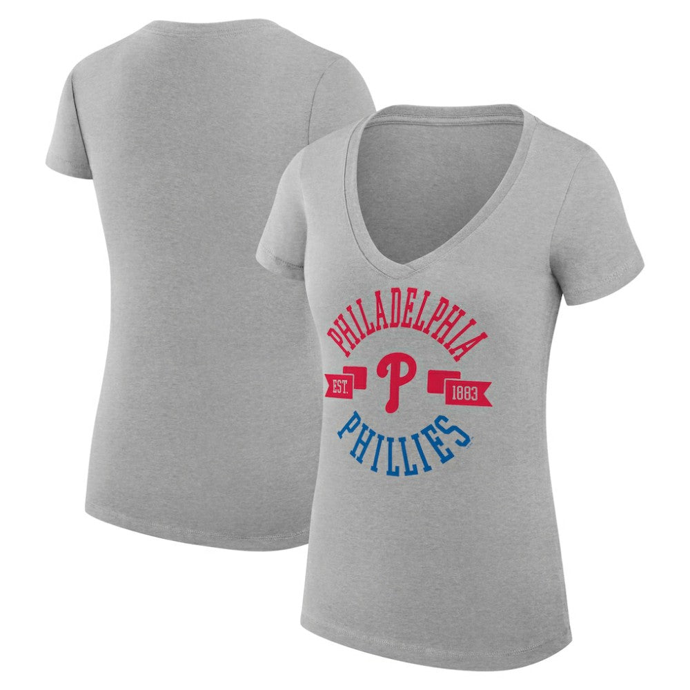 Philadelphia Phillies G-III 4Her by Carl Banks Women's Super-Slim Fit Lightweight City Graphic V-Neck T-Shirt Lifestyle