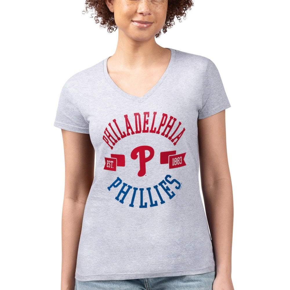 Philadelphia Phillies G-III 4Her by Carl Banks Women's Super-Slim Fit Lightweight City Graphic V-Neck T-Shirt Lifestyle