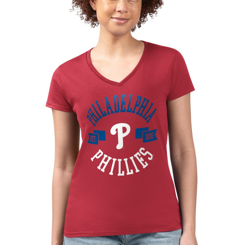 Philadelphia Phillies G-III 4Her by Carl Banks Women's Super-Slim Fit Lightweight City Graphic V-Neck T-Shirt Lifestyle