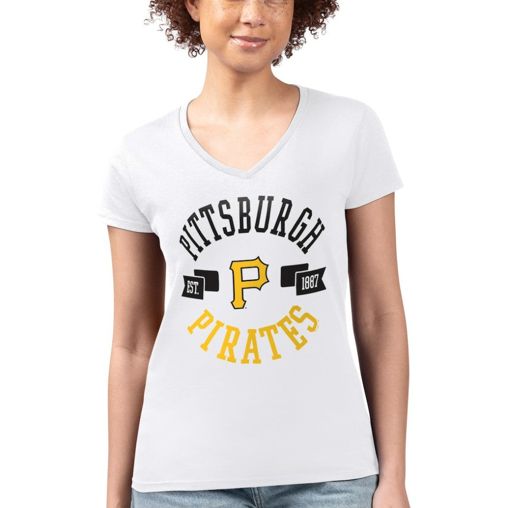 Pittsburgh Pirates G-III 4Her by Carl Banks Women's Super-Slim Fit Lightweight City Graphic V-Neck T-Shirt Lifestyle