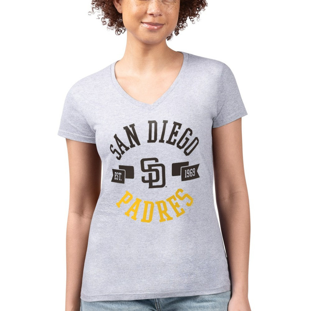 San Diego Padres G-III 4Her by Carl Banks Women's Super-Slim Fit Lightweight City Graphic V-Neck T-Shirt Near Me