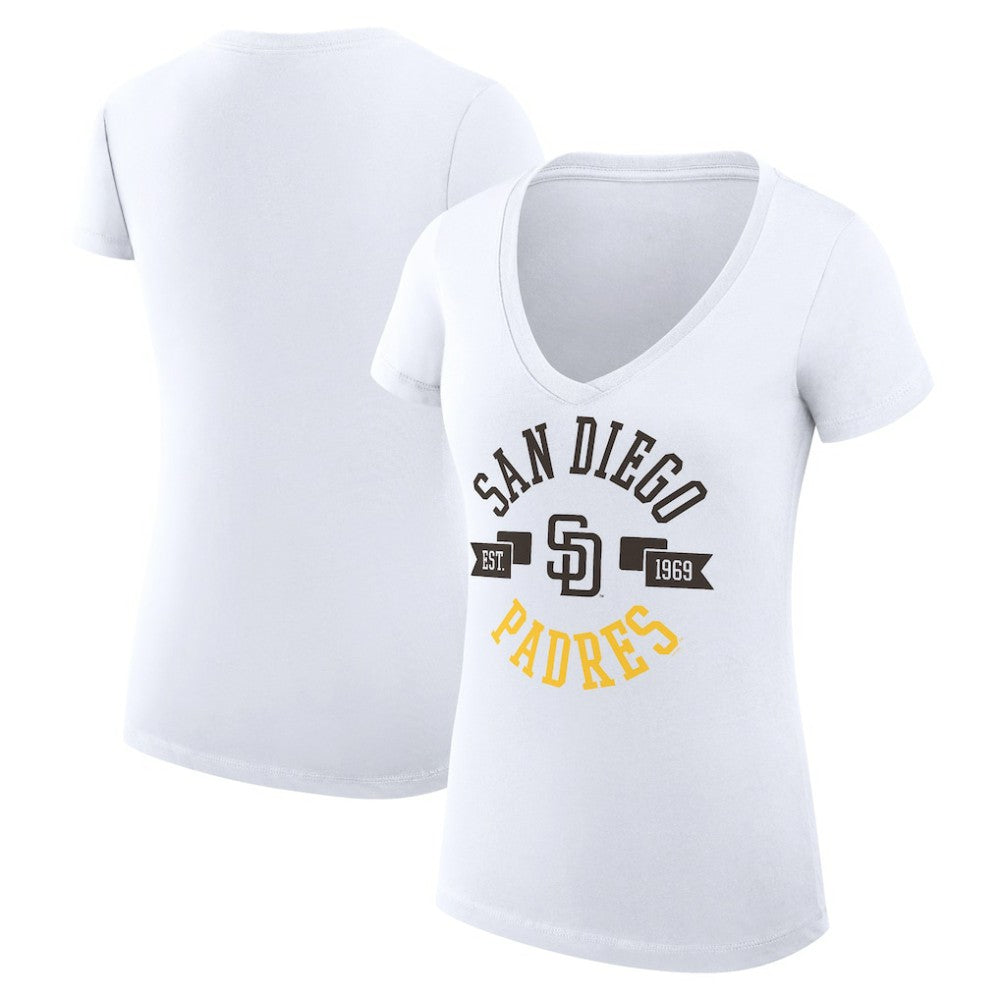 San Diego Padres G-III 4Her by Carl Banks Women's Super-Slim Fit Lightweight City Graphic V-Neck T-Shirt On Sale