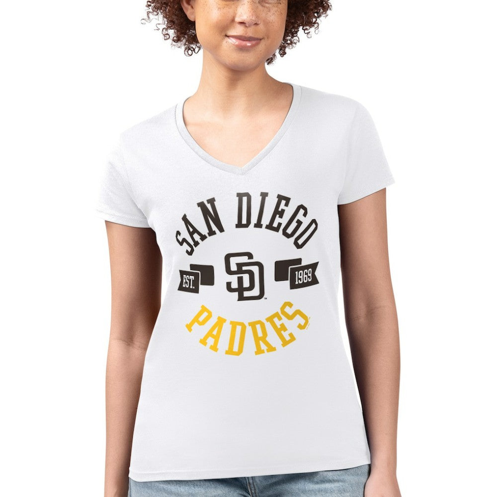 San Diego Padres G-III 4Her by Carl Banks Women's Super-Slim Fit Lightweight City Graphic V-Neck T-Shirt On Sale
