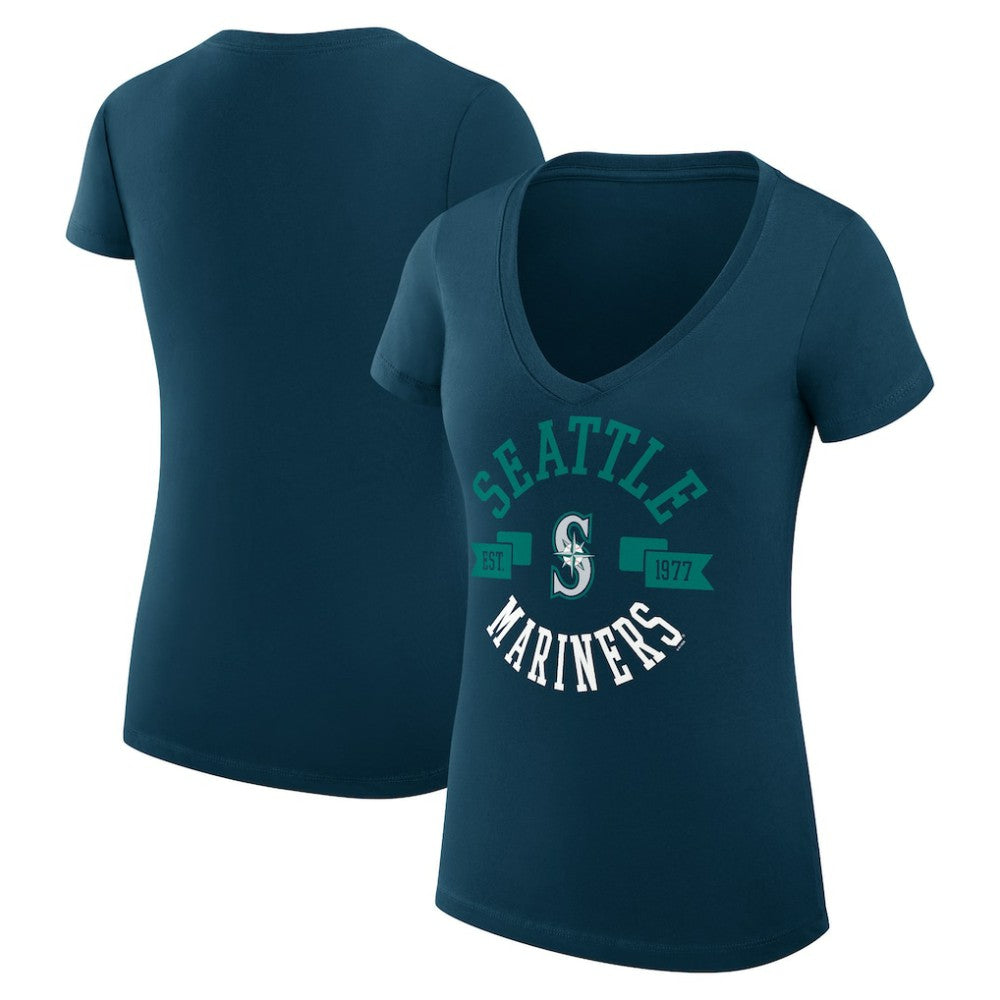 Seattle Mariners G-III 4Her by Carl Banks Women's Super-Slim Fit Lightweight City Graphic V-Neck T-Shirt On Sale