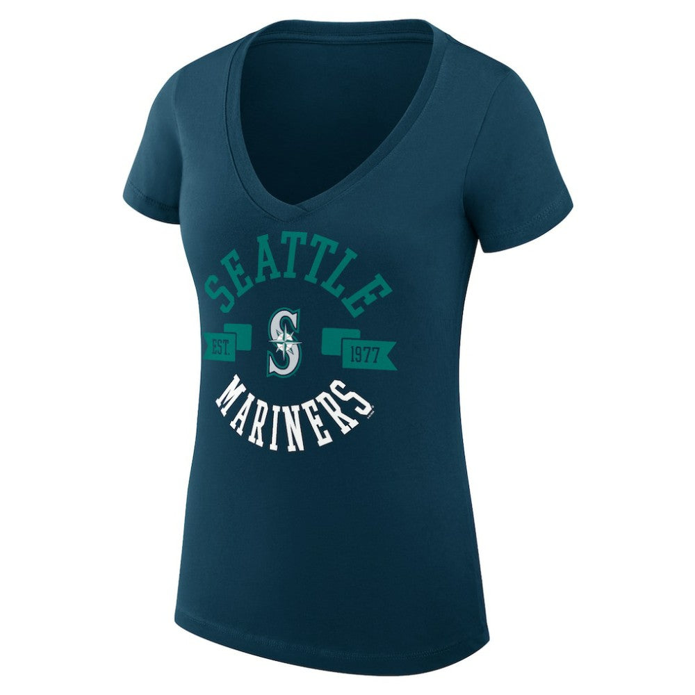 Seattle Mariners G-III 4Her by Carl Banks Women's Super-Slim Fit Lightweight City Graphic V-Neck T-Shirt On Sale