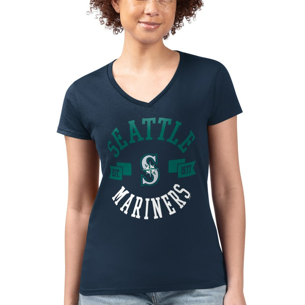 Seattle Mariners G-III 4Her by Carl Banks Women's Super-Slim Fit Lightweight City Graphic V-Neck T-Shirt On Sale