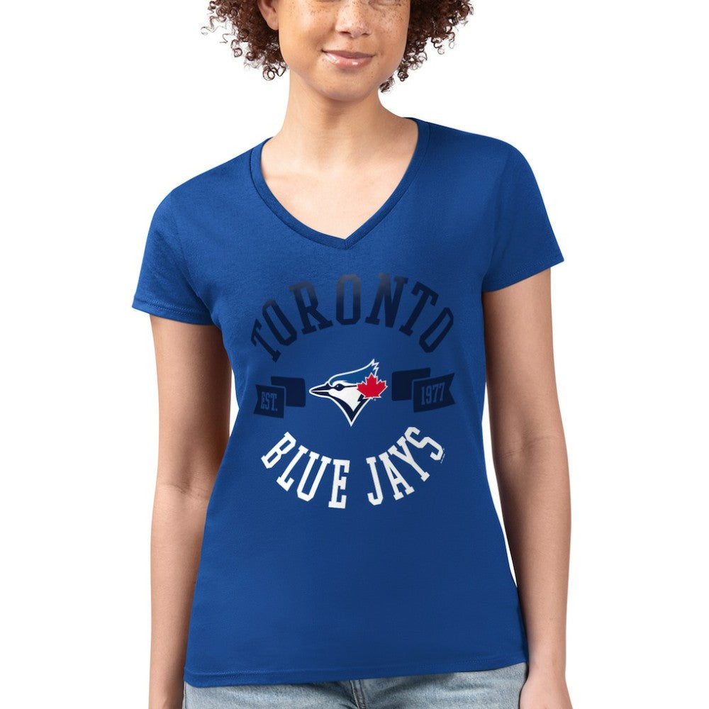 Toronto Blue Jays G-III 4Her by Carl Banks Women's Super-Slim Fit Lightweight City Graphic V-Neck T-Shirt Lifestyle
