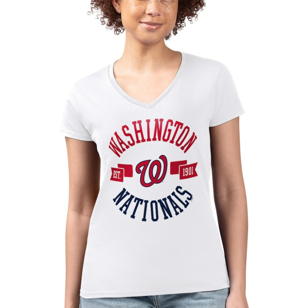 Washington Nationals G-III 4Her by Carl Banks Women's Super-Slim Fit Lightweight City Graphic V-Neck T-Shirt On Sale