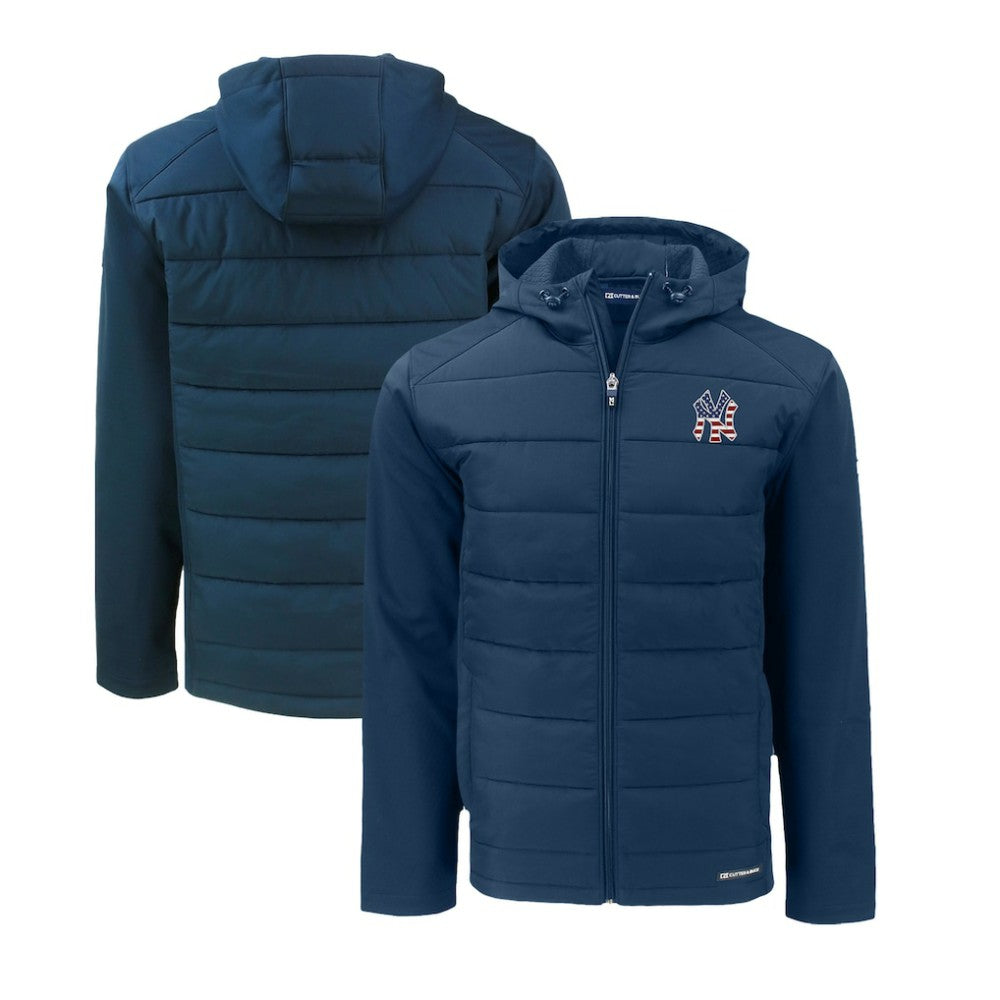 New York Yankees Cutter & Buck Stars & Stripes Evoke Hybrid Eco Softshell Recycled Full-Zip Hoodie Jacket for sale
