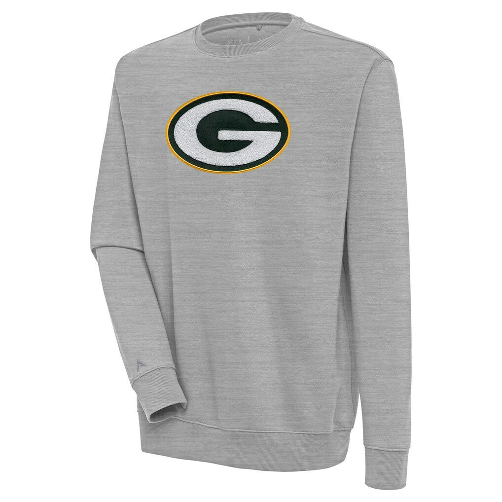 Green Bay Packers Antigua Victory Crewneck Pullover Sweatshirt Heather Gray - NFL
