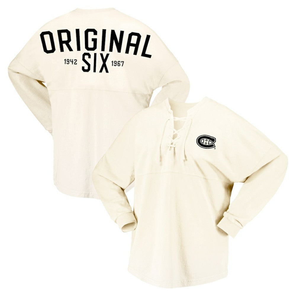 Montreal Canadiens - Fanatics Women's Original Six Lace-Up Spirit Jersey Long Sleeve T-Shirt Cream