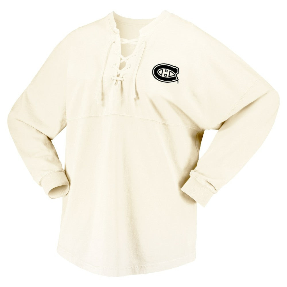 Montreal Canadiens - Fanatics Women's Original Six Lace-Up Spirit Jersey Long Sleeve T-Shirt Cream