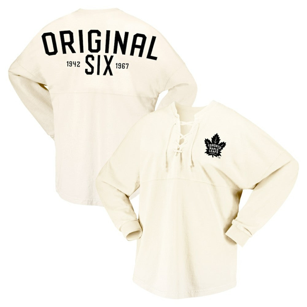 Toronto Maple Leafs - Fanatics Women's Original Six Lace-Up Spirit Jersey Long Sleeve T-Shirt Cream
