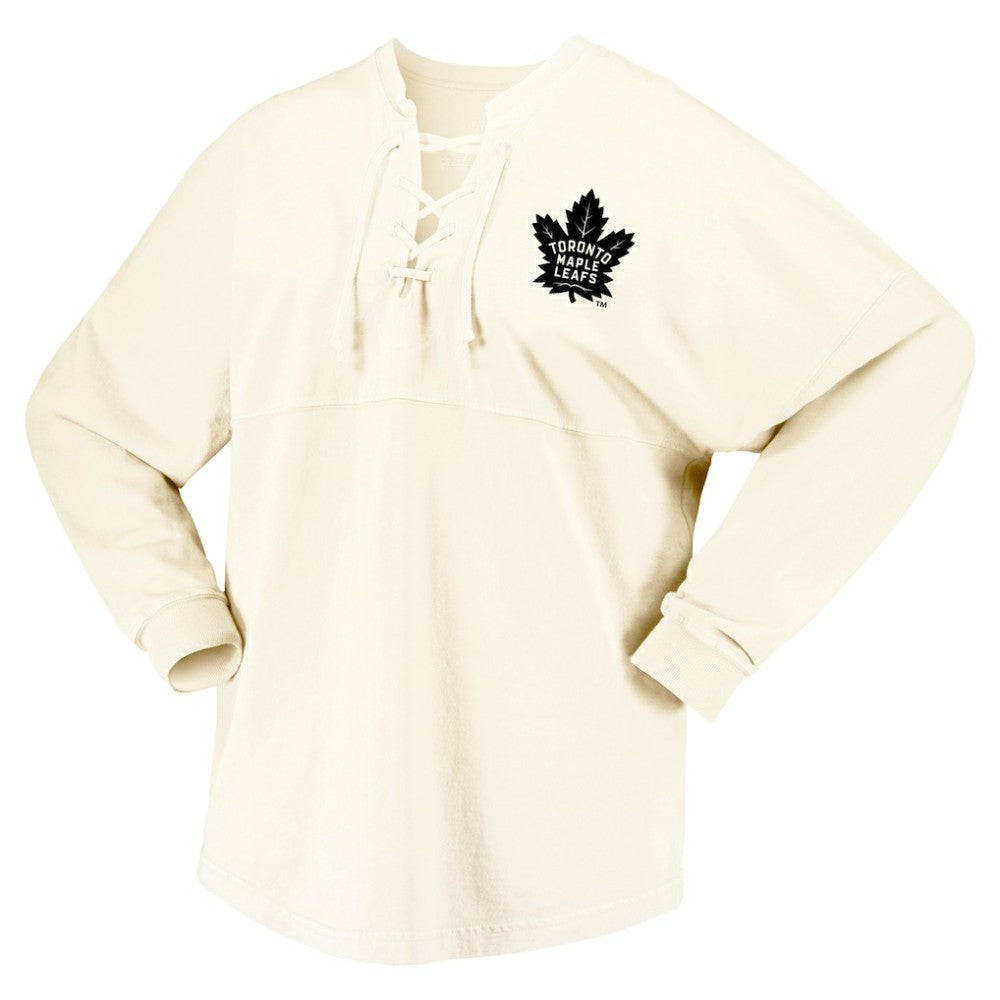 Toronto Maple Leafs - Fanatics Women's Original Six Lace-Up Spirit Jersey Long Sleeve T-Shirt Cream