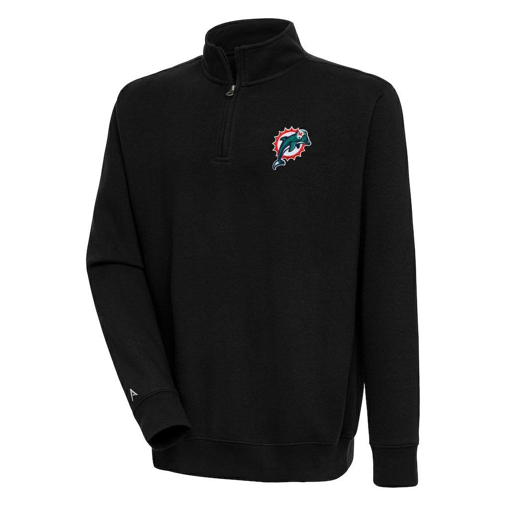 Miami Dolphins Adult Throwback Logo Victory Quarter-Zip Pullover Top Black - NFL