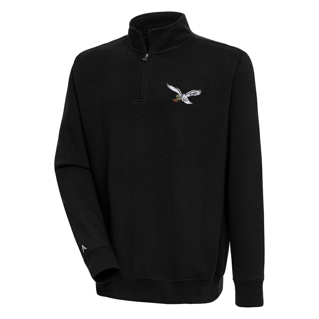 Philadelphia Eagles Adult Throwback Logo Victory Quarter-Zip Pullover Top Black - NFL
