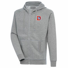 Denver Broncos Adult Throwback Logo Victory Full-Zip Hoodie Heather Gray - NFL