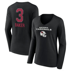 Budda Baker Arizona Cardinals Women's Team Wordmark Player Name & Number Long Sleeve V-Neck T-Shirt Black - NFL