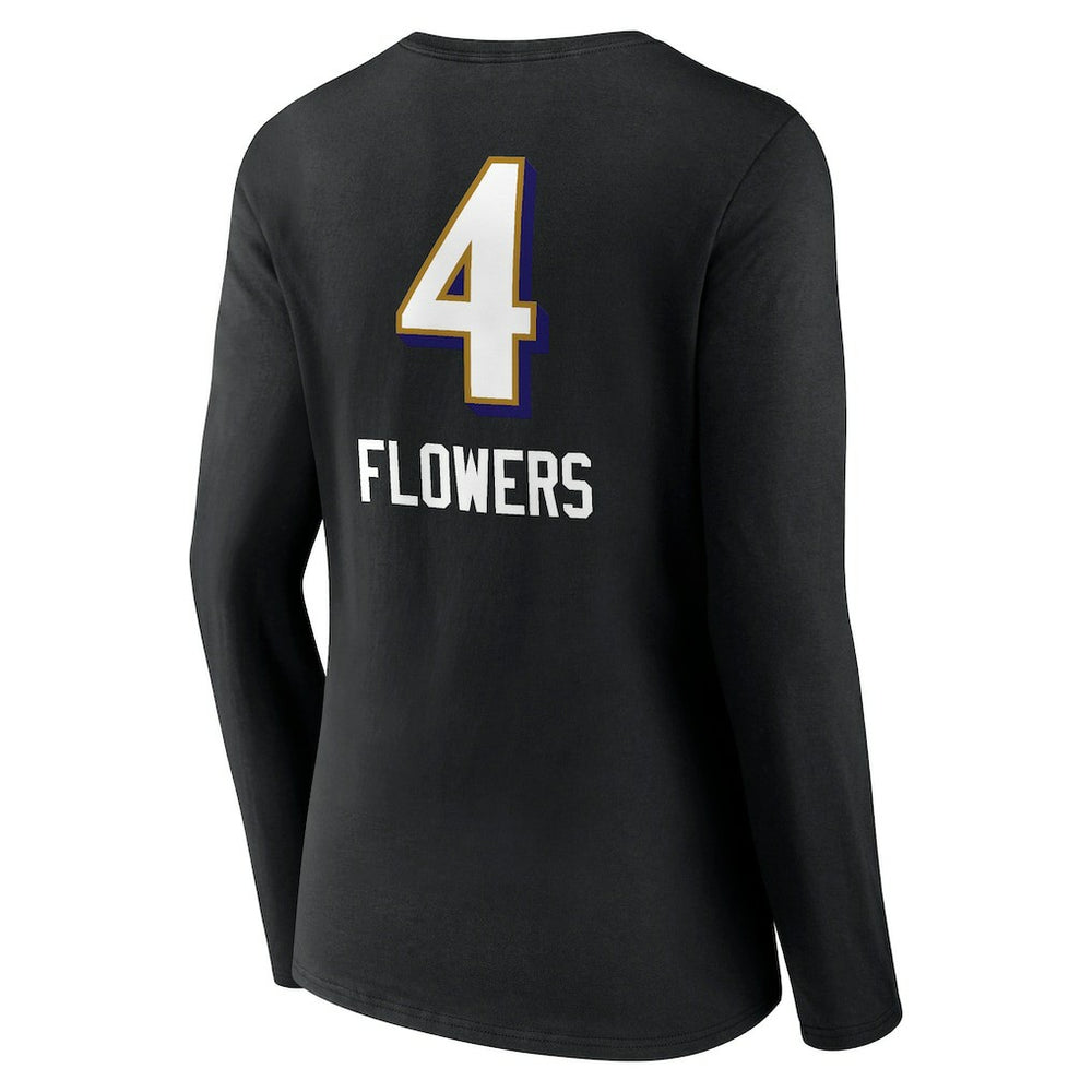 Zay Flowers Baltimore Ravens Women's Team Wordmark Player Name & Number Long Sleeve V-Neck T-Shirt Black - NFL