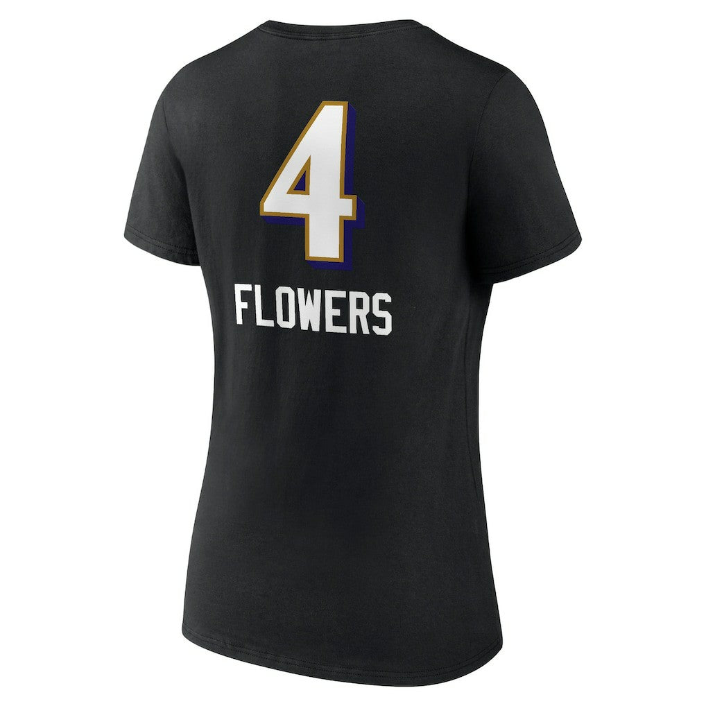 Zay Flowers Baltimore Ravens Women's Team Wordmark Player Name & Number V-Neck T-Shirt Black - NFL