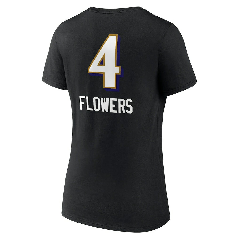 Zay Flowers Baltimore Ravens Women's Team Wordmark Player Name & Number V-Neck T-Shirt Black - NFL