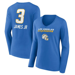 Derwin James Jr. Los Angeles Chargers Women's Team Wordmark Player Name & Number Long Sleeve V-Neck T-Shirt Powder Blue - NFL