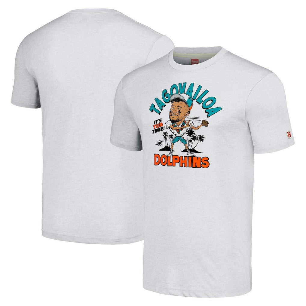 Tua Tagovailoa Miami Dolphins Homage Unisex Caricature Player Tri-Blend T-Shirt Ash - NFL