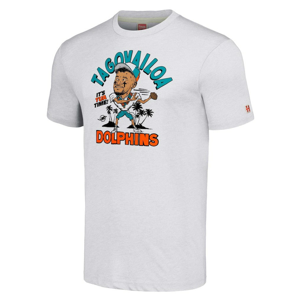 Tua Tagovailoa Miami Dolphins Homage Unisex Caricature Player Tri-Blend T-Shirt Ash - NFL
