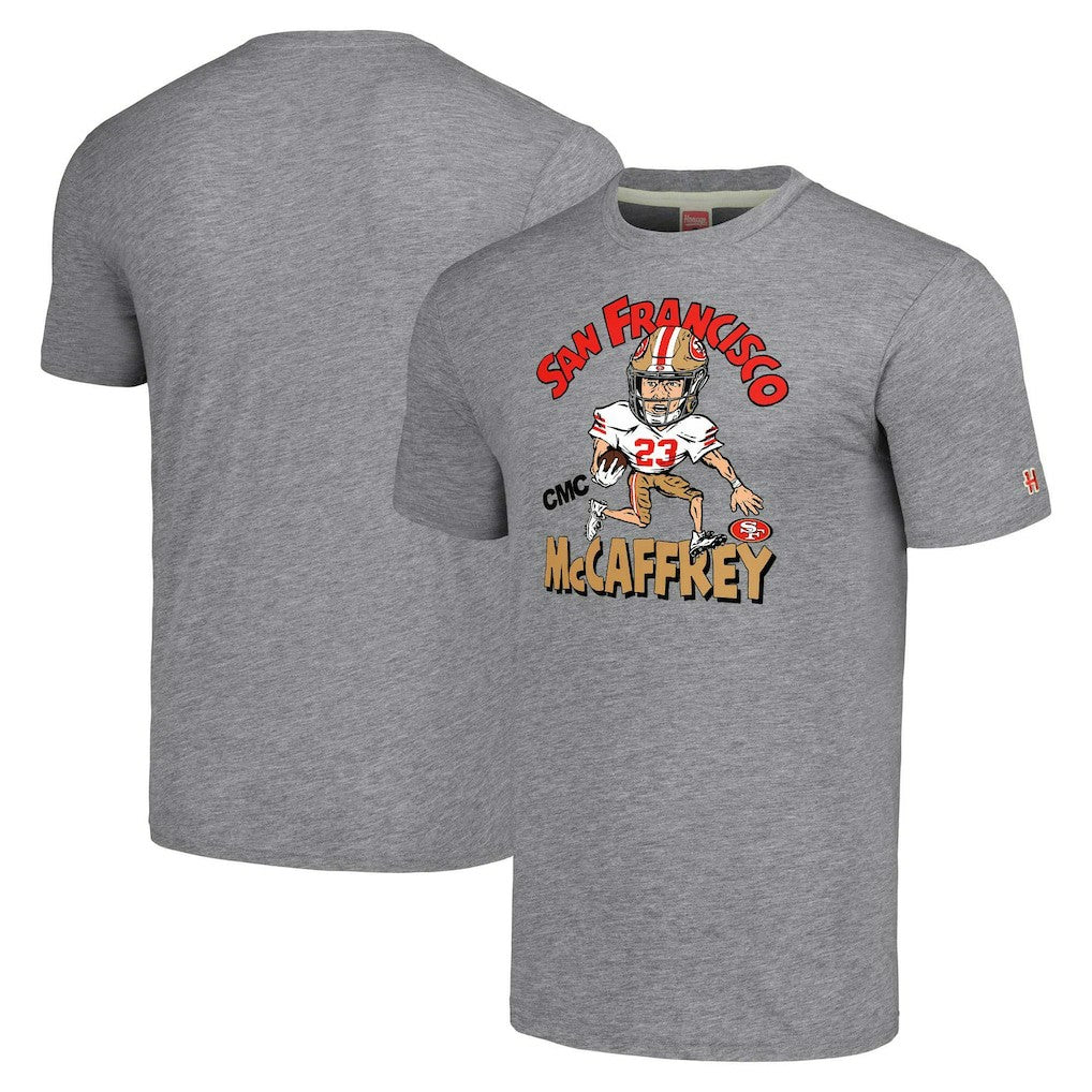 Christian McCaffrey San Francisco 49ers Homage Unisex Caricature Player Tri-Blend T-Shirt Gray - NFL