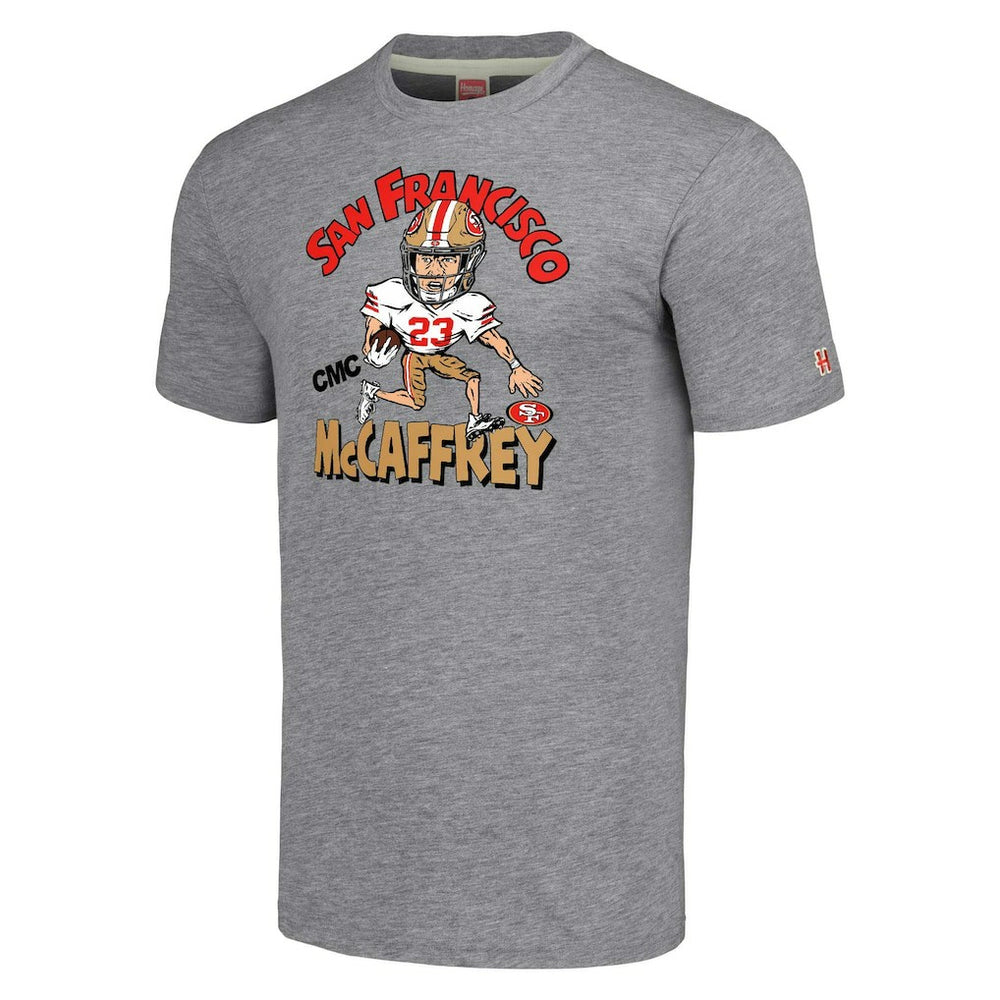 Christian McCaffrey San Francisco 49ers Homage Unisex Caricature Player Tri-Blend T-Shirt Gray - NFL