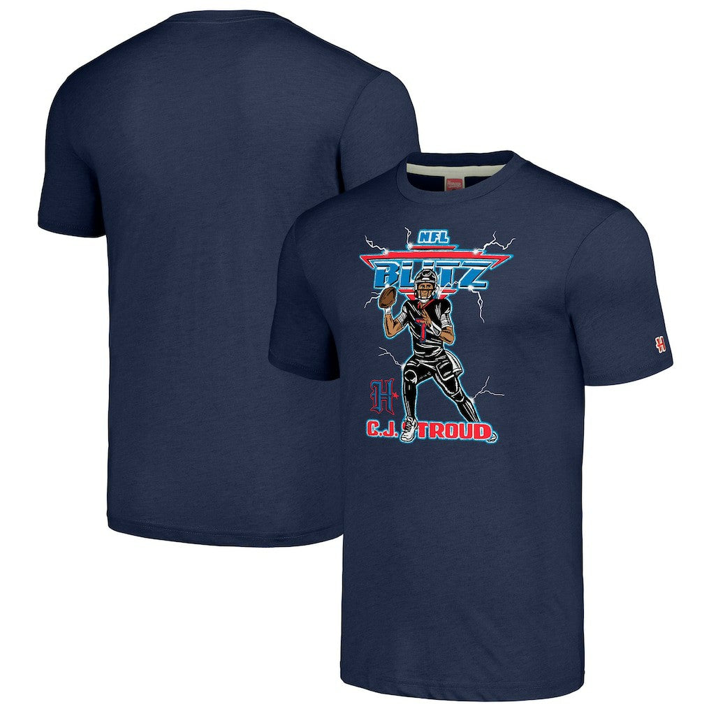 C.J. Stroud Houston Texans Homage Unisex NFL Blitz Player Tri-Blend T-Shirt Heathered Navy - NFL
