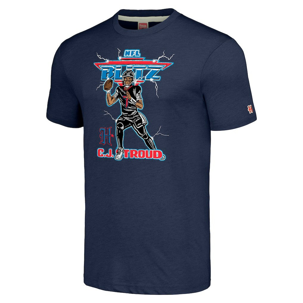 C.J. Stroud Houston Texans Homage Unisex NFL Blitz Player Tri-Blend T-Shirt Heathered Navy - NFL