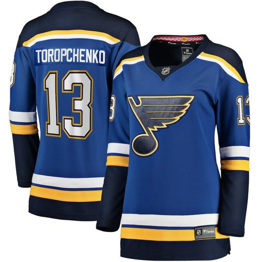 Alexey Toropchenko St. Louis Blues Fanatics Women's Home Breakaway Player Jersey - Blue | NHL Jerseys