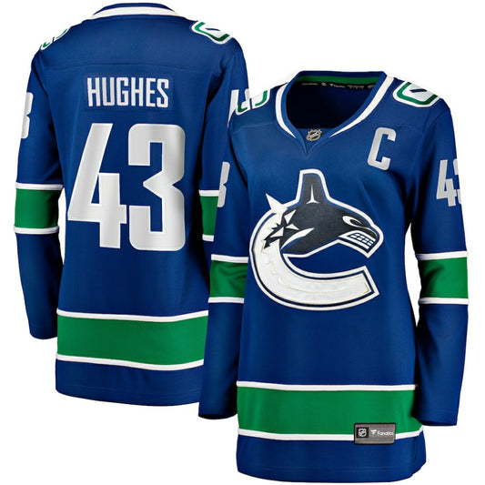 Quinn Hughes Vancouver Canucks Fanatics Women's Home Breakaway Player Jersey - Blue | NHL Jerseys
