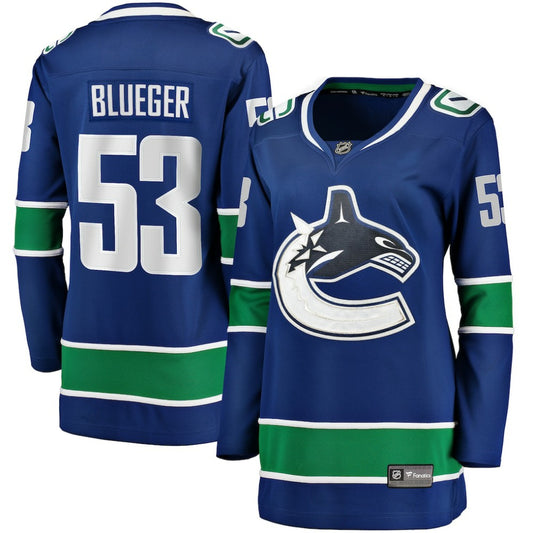 Teddy Blueger Vancouver Canucks Fanatics Women's Home Breakaway Player Jersey - Blue | NHL Jerseys