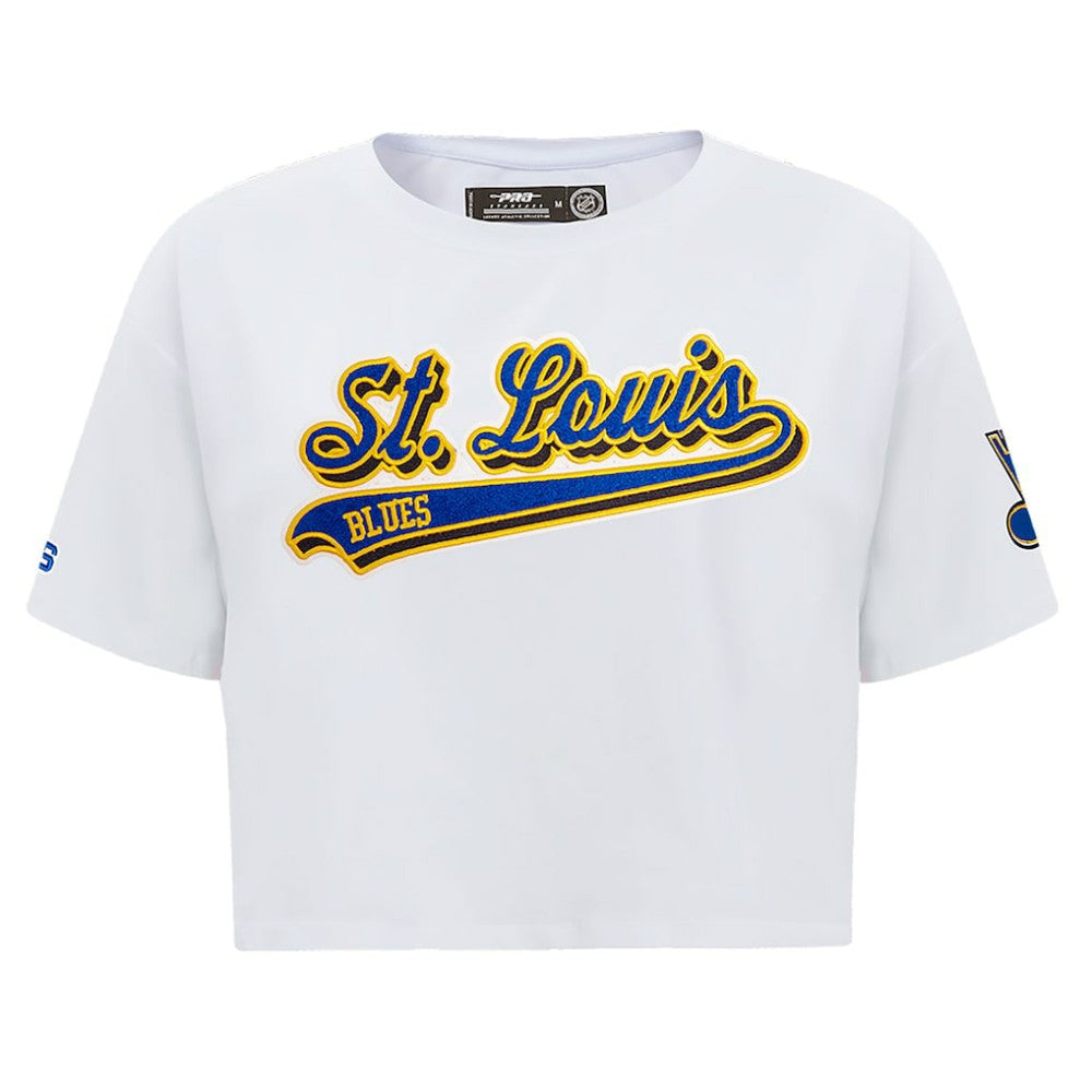 St. Louis Blues - Pro Standard Women's Boxy Script Tail Cropped T-Shirt White
