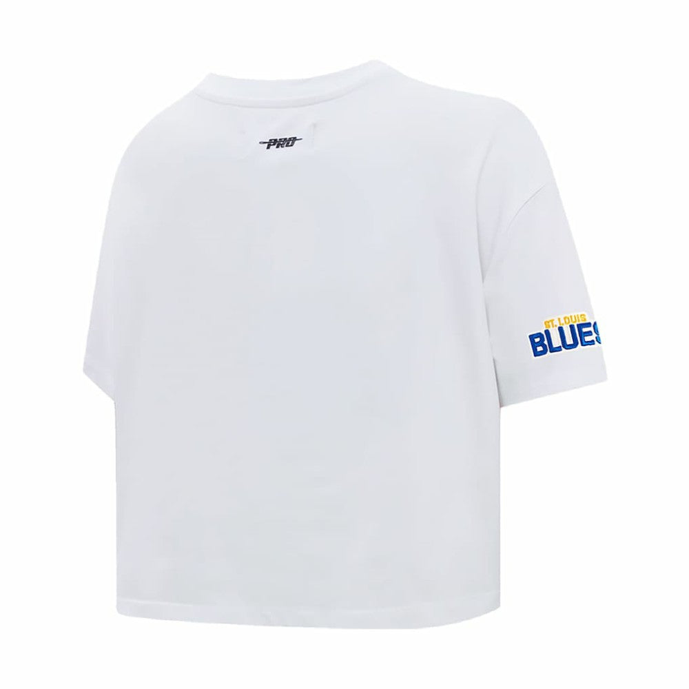 St. Louis Blues - Pro Standard Women's Boxy Script Tail Cropped T-Shirt White