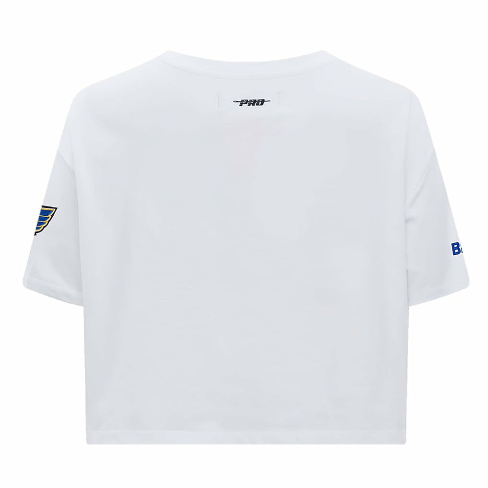 St. Louis Blues - Pro Standard Women's Boxy Script Tail Cropped T-Shirt White