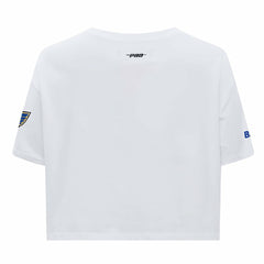 St. Louis Blues - Pro Standard Women's Boxy Script Tail Cropped T-Shirt White