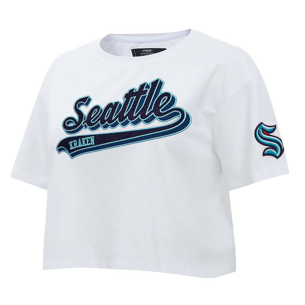 Seattle Kraken Pro Standard Women's Boxy Script Tail Cropped T-Shirt White