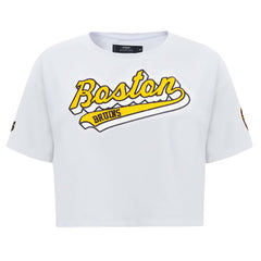 Boston Bruins Pro Standard Women's Boxy Script Tail Cropped T-Shirt White