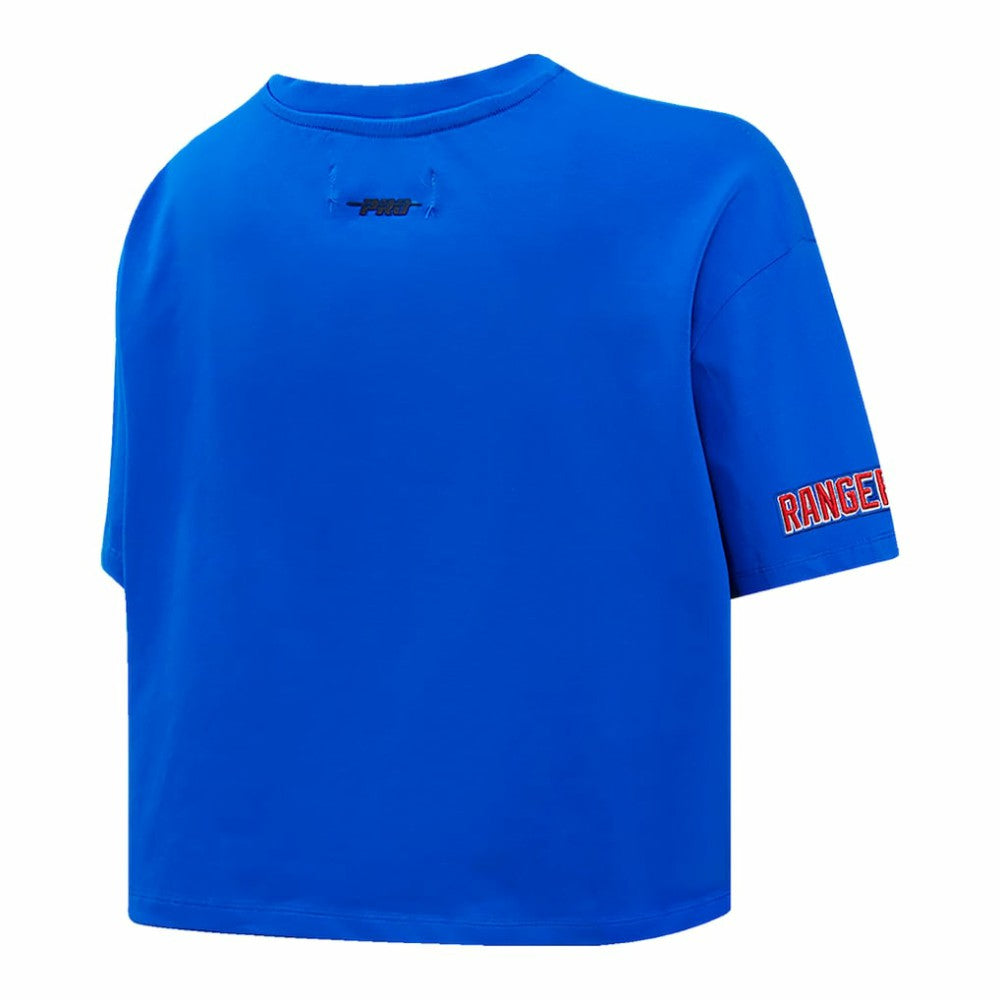 New York Rangers Pro Standard Women's Boxy Script Tail Cropped T-Shirt Blue