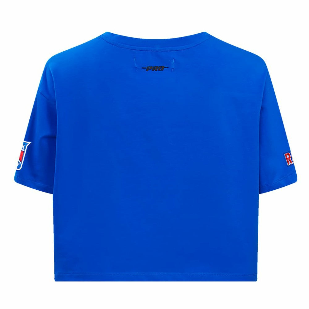 New York Rangers Pro Standard Women's Boxy Script Tail Cropped T-Shirt Blue