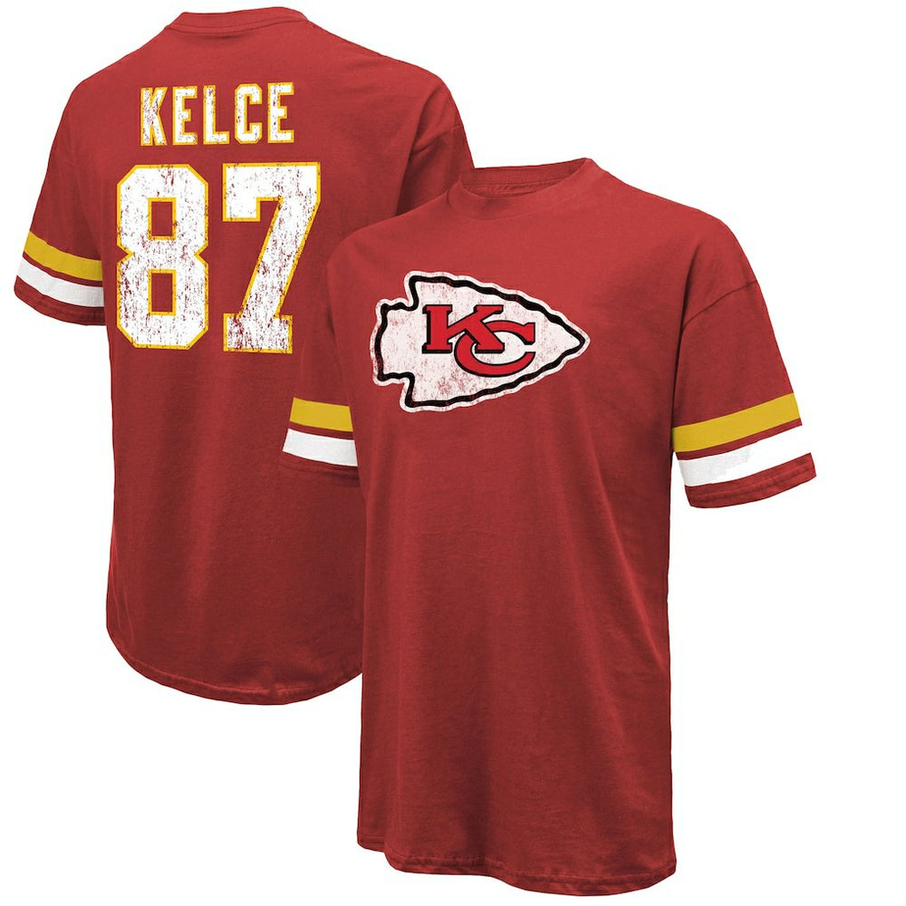 Travis Kelce Kansas City Chiefs Majestic Threads Name & Number Oversized Fit T-Shirt Red - NFL